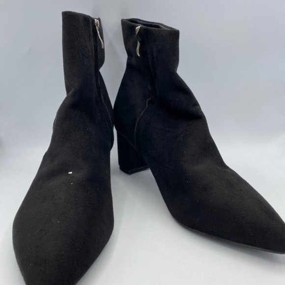 Shoes - Black Ankle Boots Pointy Toe Chunky Low Heels Shoe